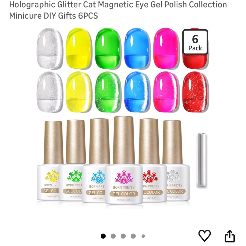 Holographic Glitter Cat Magnetic Gel Polish - Multi Color Set 6 bottles new